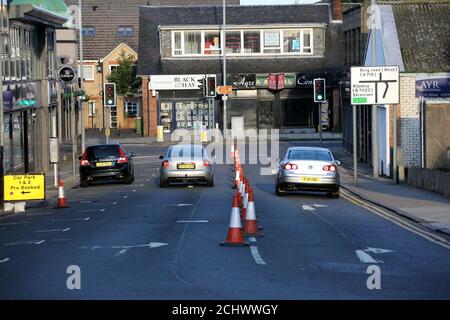 Ayr, Ayrshire, Scotland, UK 05 Sept 2015, Straßenschilder mit Richtungszeichen, Straßensperrungen vor der Scottish Airshow Stockfoto