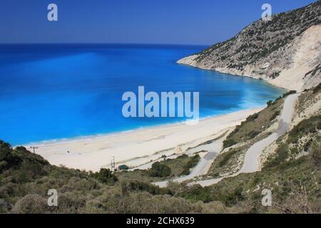 Der berühmte Myrtos (Mirtos) Strand in Kefalonia Insel Griechenland Stockfoto