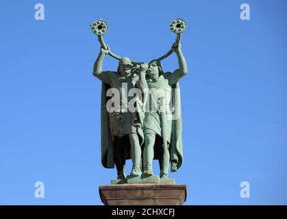 Lur Blowers Skulptur in Kopenhagen, die ein Geschenk von war Die Carlsberg Foundation Stockfoto