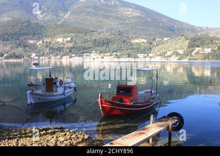 Vathi Stadt in Ithaki (Ithaka) Insel im Ionischen Meer in Griechenland Stockfoto