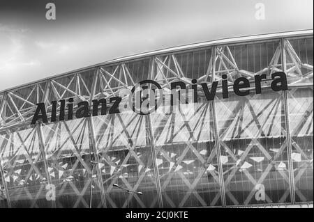 NIZZA, FRANKREICH - 16. AUGUST: Außenansicht der Allianz Riviera Stade de Nice, Cote d'Azur, Frankreich, am 16. August 2019. Im Stadion finden Heimspiele von O statt Stockfoto