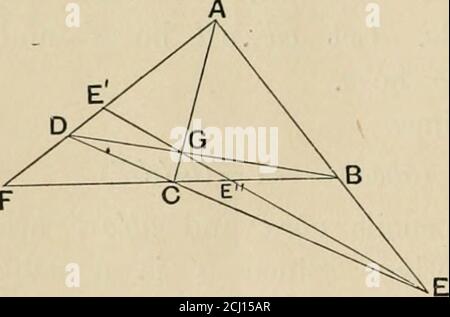 . Die Prinzipien der projektiven Geometrie angewendet auf die gerade Linie und konisch . Viereck, das kollinear mit einem bestimmten Scheitelpunkt seiner diagonalen Punkte Dreieck sind, geteilt harmonisch durch tliat vertexand der gegenüberliegenden Seite des tJie diagonalpoints Dreieck. Dies ist praktisch die theorembeproved im letzten Artikel, aber oncount seiner Bedeutung der reprofis bekräftigt. Umgekehrt: Wenn zwei Bleistifte von vier Strahlen, die eine selbst-correspo7idi7igray in der Linie, die ihre Scheitelpunkte, haben auch zwei Achsen der Perspektive, dann sind die Stifte harmonisch. In der Abbildung, wenn s und s die Achsen der Perspektive sind, ( Stockfoto