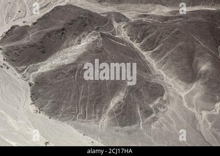 Der Astronaut oder der Eulenmensch oder die Riesengeoglyphe Nazca, Peru Stockfoto