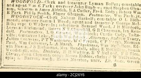 . Vermont Jahrbuch . :sLarxaK=c;;=3at2i3! S5ewaKs^Sator=!B5CT=5ji,sg;^E 85 CODKTT 0PFICSR3. Mountain Liberal Institute, J J Lewis, prin, S Woodstock; YoungLadies Literary Institute, Miss E Latiroer, prin, Woodsitock. Mer-Chants, Clias Dana, Alvin Hatch, JB Jonas, H N Billings. OscarFreeman, Trockenwaren und Hardware; Russeil& Clark, J H Murdock& Son, Nathaniel Randall, Juweliere; H Bailey, Silber smith; Nahum Haskell, Lewis Pratt, Bücher; Kellish & French, AlbertKing, WW Paul, Lebensmittelgeschäft; CBAs Chapman, 0 H Freeman, Druggists; D Anderson &Son, SE Munger, Kleidung, Leonard, CUE Stockfoto