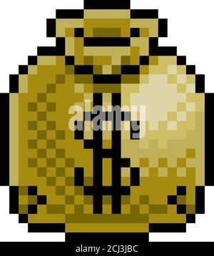 Geld Sack Tasche Pixel Art Acht-Bit-Spiel-Symbol Stock Vektor