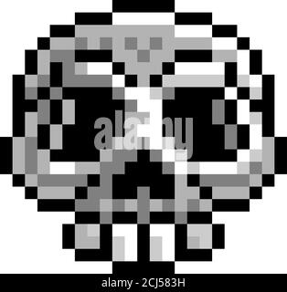 Halloween Skull Pixel Art Acht-Bit-Spiel-Symbol Stock Vektor