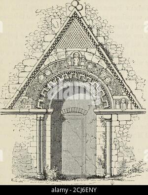 . Eine Einführung in das Studium der gotischen Architektur . 66. Iffley, Oxfordshire. 67. Glastonbury Abbey, c 1180. Flache Norman Buttress. Werden manchmal in späten Arbeiten fortgesetzt; aber im Allgemeinen, in späten Arbeiten gibt es eine Aussparung in dem Winkel, in dem NORMANNISCHE STREBEPFEILER. 85 Es wird ein kleiner Schaft eingesetzt; die Saiten werden manchmal um die Strebepfeiler geklebt und manchmal halten sie kurz an, aber in letzterem Fall haben die Strebepfeiler Gen-. 68. St. Margaret-at-Cliffe, Kent, c. 1130.EINE flache Veranda mit Giebel. Rallye hinzugefügt worden, um die Wand zu stärken, nachdem sie errichtet wurde, und sind nicht Teil der ursprünglichen wo Stockfoto