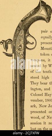. Die Heimat von Washington; oder, Mount Vernon und seine Assoziationen, historische, biographische, und bildhaft . Jetzt haben wir keine Informationen. Washington trug ihn zum Mount Yernon, mit dem Schlüssel der Bastille, apair von eleganten Pistolen, die, withequally elegante Holster, hatte ihm von der Graf Demustier, der französische Minister, als atoken seiner persönlichen Achtung vorgestellt. Theseweapons, es wird geglaubt, sind die, die von Washington zu Col. Samuel Hay, vom zehnten Pennsylvanian Regiment, whostand hoch in der Achtung seines Generals. Tliey tragen die weithin bekannte Chiffre von Wash-ington, und waren Stockfoto