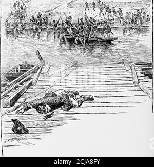 . Geschichte des Zwölften Regiments, Rhode Island Freiwillige, im Bürgerkrieg, 1862-1863 . h 1. Überquerung des Flusses in Pontoons. Die 1888 Ceiiturv Co. RHODE ISLAND VOLUNTEERS 29 Antietam. Das zwanzigste war in all diesen Schlachten gewesen und-waren auch bei Balls Blu£f. Wir werden hinüber gehen und die Abwäschchen reinige, den Schrei dieser Brigade. Du sollst das Privi-l^e haben, sagte General Burnside. Es gab nicht genug Boote für alle, nicht genug für ein Regiment sogar. Ein Teil des Seventh Michigan wurde ausgewählt, um zuerst zu gehen, während die anderen Einordnungen als unterstützende Kraft standen. Die Männer Stockfoto