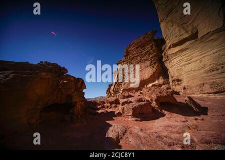 Salomos Säulen, Timna-Tal, Arava, Israel. Der Natur- und Geschichtspark Timna befindet sich im Südwesten Aravas, etwa 30 km nördlich des Gul Stockfoto