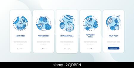 Pizza-Typen Onboarding mobile App Seite Bildschirm mit Konzepten Stock Vektor