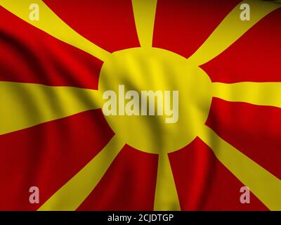 Winkende Nahaufnahme Nord-Mazedonien Flagge Hintergrund. 3d-Illustration. Stockfoto