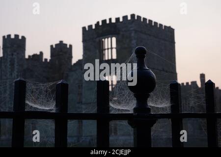 Cowdray Heritage. Ruinen des großen Tudor-Hauses, das 1793 durch einen Brand zerstört wurde. Gelegen auf dem Cowdray Park Estate Midhurst. Stimmungsvolle Ruinen Stockfoto