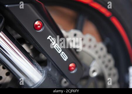 Motorrad-Bremse mit abs-System Makro Detail Stockfoto