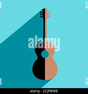 Blaues Emblem mit einer Silhouette einer Gitarre. Ein Symbol für Instrumentalmusik und Kunst. Vektor-Illustration. Stock Vektor