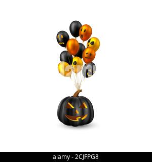 Halloween hängender Kürbis mit glänzenden Luftballons. Stock Vektor