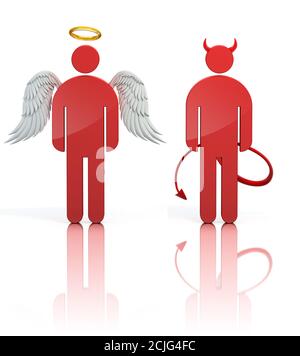 Schulter-Engel und Teufel 3D-Icons isoliert Stockfoto
