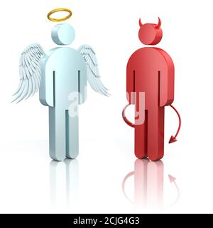 Schulter-Engel und Teufel 3D-Icons isoliert Stockfoto