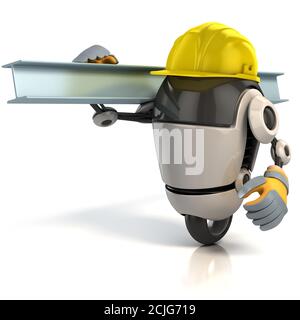 3D-Rendering von Robot Construction Worker Stockfoto