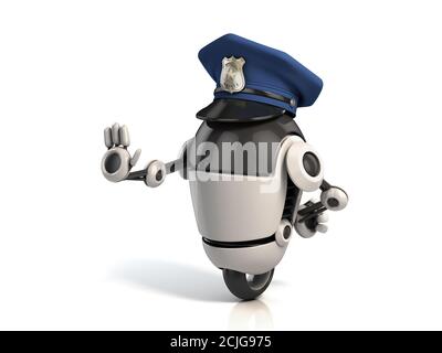 Roboter Polizist auf weißem Hintergrund 3d-Rendering Stockfoto