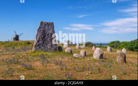 Viking Stein Schiff vergraben in Oland Island, Gettlinge, Schweden Stockfoto