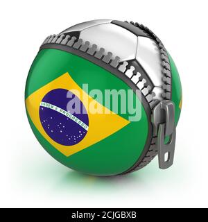 Brasilien Fußball Nation - Fußball in der Tasche mit entzippten Brasilianisches Flaggenmuster Stockfoto