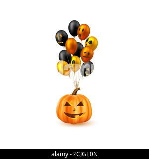 Halloween hängender Kürbis mit glänzenden Luftballons. Stock Vektor