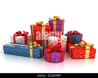 Geschenkschachteln auf weißem Hintergrund 3d-Illustration Stockfoto