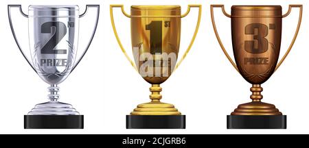 Trophäen auf dem ersten, zweiten und dritten Platz Stockfoto