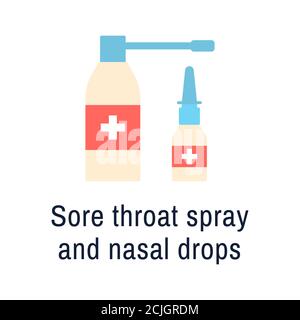 Symbol für flaches Nasenspray. Medikamentenflasche mit Halsschmerzen Stock Vektor