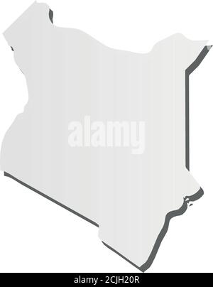 Kenia - graue 3d-ähnliche Silhouettenkarte des Landgebiets mit abgefallenem Schatten. Einfache flache Vektordarstellung. Stock Vektor
