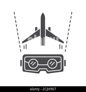 VR Aviation schwarzes Glyphen-Symbol. Pilotenausbildung und Simulation. Intelligente Industrie. Piktogramm für Webseite, mobile App, Promo. UI UX GUI Design Element. Stock Vektor