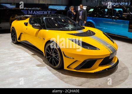 MANSORY Lotus Evora GTE Final Edition Sportwagen präsentiert auf dem 89. Genfer Automobilsalon. Genf, Schweiz - 5. März 2019. Stockfoto