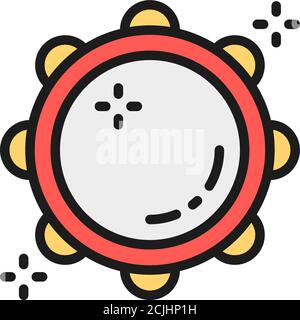 Tamburin, Timbrel, Tabour flache Farbe Linie Symbol. Stock Vektor