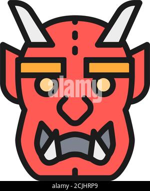Japanische Teufel Maske flache Farbe Linie Symbol. Stock Vektor
