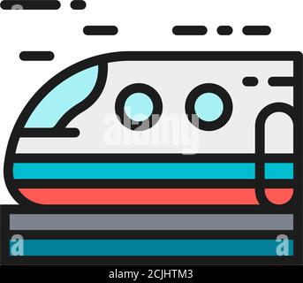 High-Speed-Zug, U-Bahn, Straßenbahn flache Farblinie Symbol. Stock Vektor