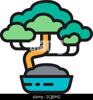 Vektor Bonsai Baum flache Farbe Linie Symbol. Stock Vektor