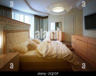 Interieur Schlafzimmer Loft-Stil, 3d-Bilder Stockfoto