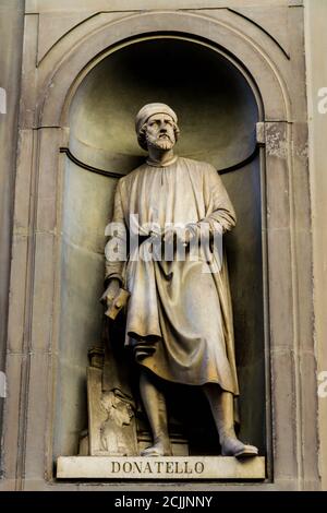 Statue von Donatello in Florenz Stockfoto