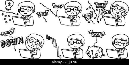 Dies ist eine Illustration der monochrome männliche Büroarbeiter, die Verluste durch Investitionen Stock Vektor