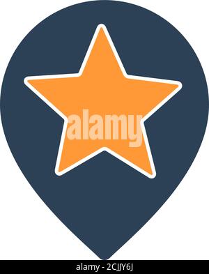 Stern mit Standortmarkierung, farbiges Symbol für Lieblingsplatz. Bewertung, zu Favoriten hinzufügen, Qualitätskontrolle, Kundenbewertungssymbol Stock Vektor