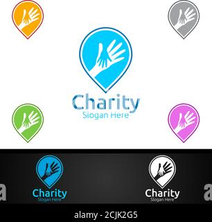 PIN helfende Hand Charity Foundation Kreatives Logo für freiwillige Kirche Oder Charity Spende Design Stock Vektor