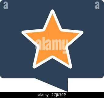 Sprechblase mit einem sternfarbenen Symbol. Qualitätskontrolle, zu Favoriten hinzufügen, Kundenbewertung, Bewertungssymbol Stock Vektor