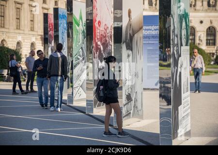 Eine Ausstellung im Heldenplatz 'das Ende eines geteilten Europas', Wien, Österreich Stockfoto