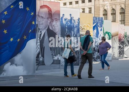 Eine Ausstellung im Heldenplatz 'das Ende eines geteilten Europas', Wien, Österreich Stockfoto