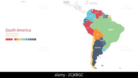 Farbenfrohe detaillierte Vektorkarte des südamerikanischen Landes. Stock Vektor