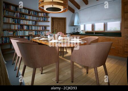 Esszimmer, Loft-Stil, 3d-Bild Stockfoto