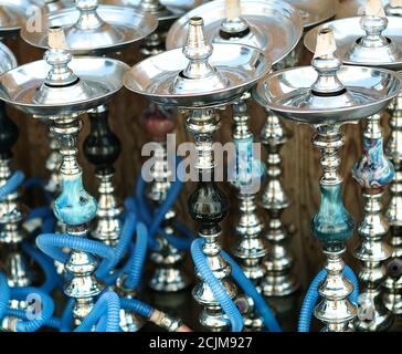 Nahaufnahme Der Traditionellen Arabischen Shisha Hookah Pfeifen Stockfoto