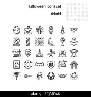 Sammlung von halloween Silhouetten Symbol. Geist oder Monster. Dämon oder Satan Zeichen. Für Feier, Vorlage und Dekoration. 64x64 Pixel Perfect-Symbol Stock Vektor