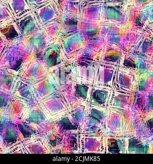 Blurry Regenbogen Glitch künstlerische Collage Textur Hintergrund. Unregelmäßige Blutung Aquarell Krawatte Farbstoff nahtlose Muster. Ombre verzerrte Boho Batik überall Stockfoto